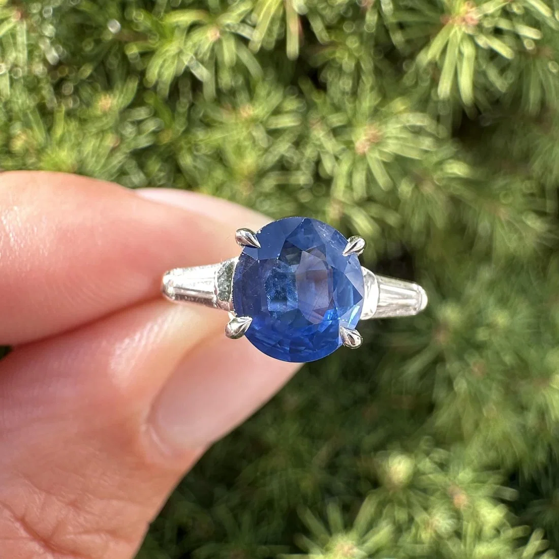 Vintage Platinum GIA Certified 2.21ctw Oval Sapphire Diamond Ring