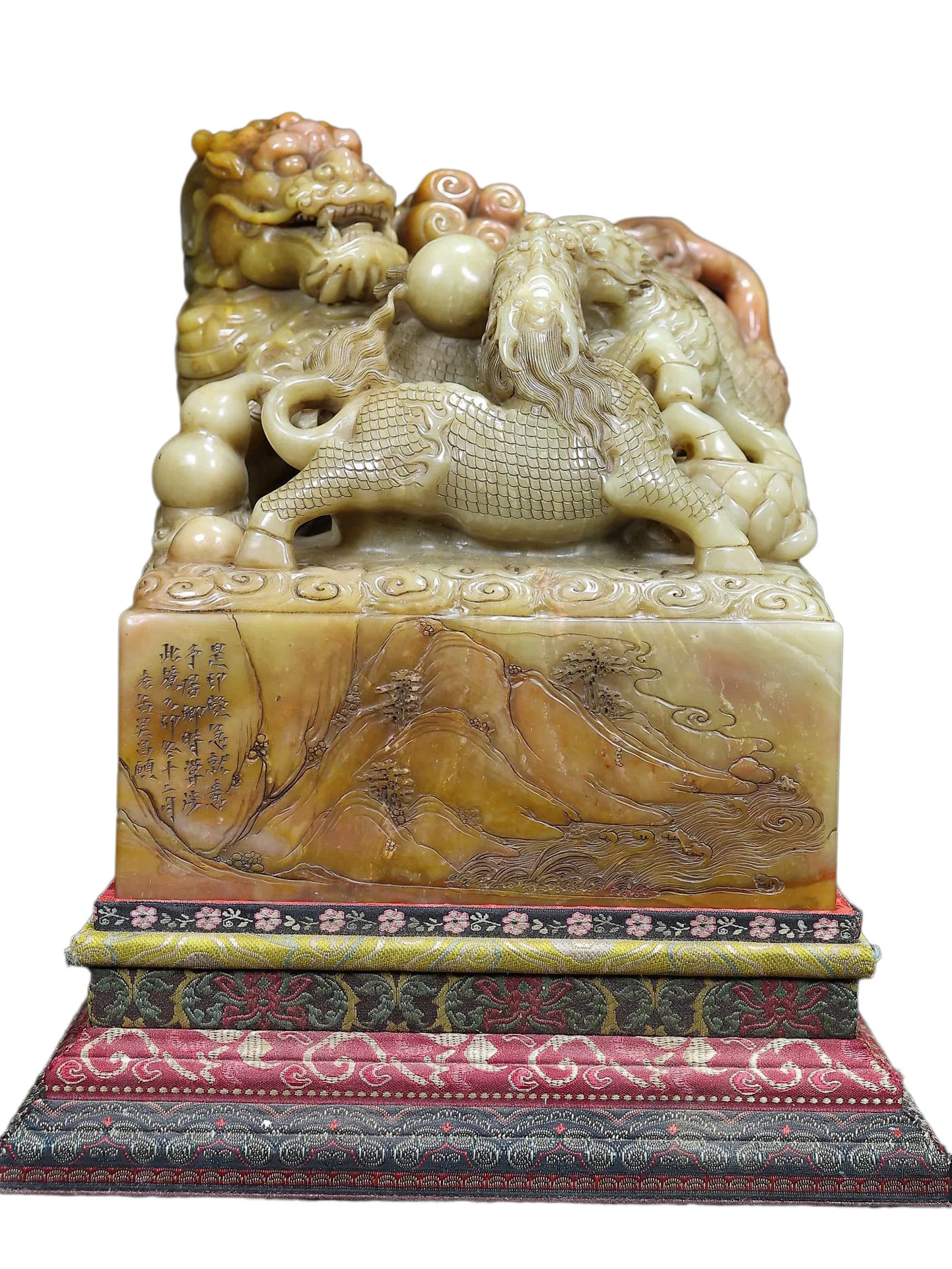 Vintage Shoushan Stone Hand-Carved Divine Beast Seal w Kylin