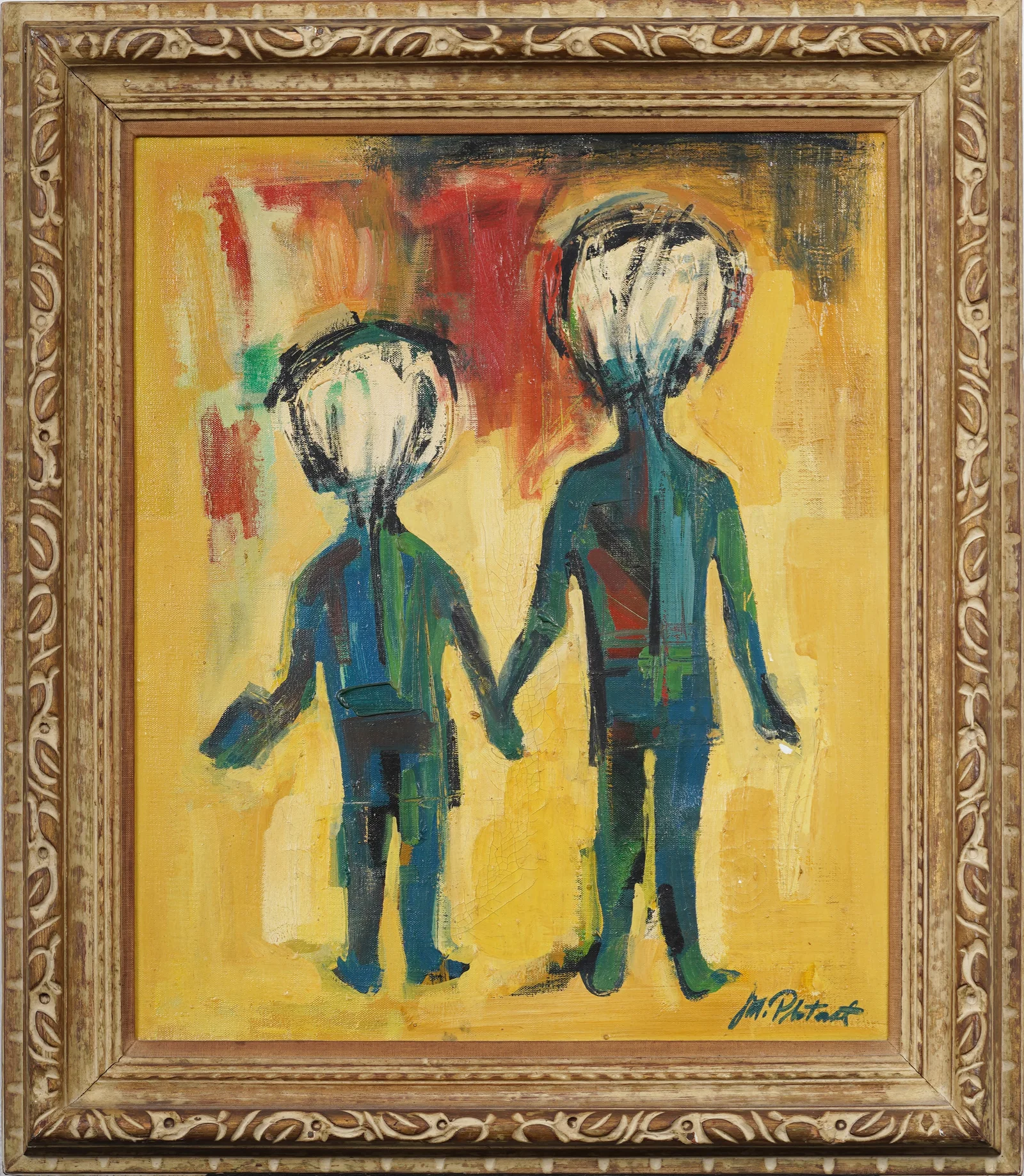 Vintage Signed Modernist Abstract Figural Portrait Framed Original Oil Painting