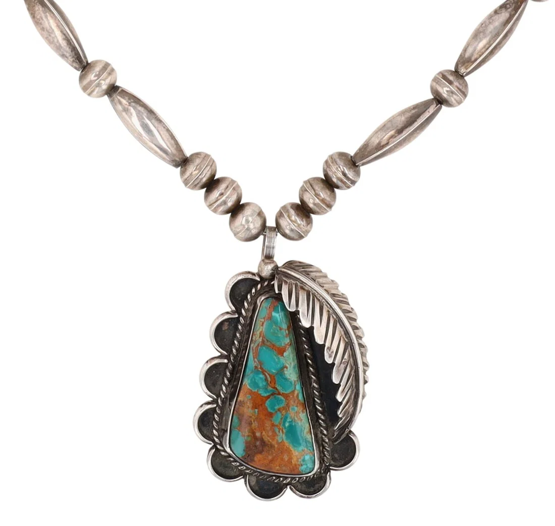 Vintage Signed Navajo Royston Turquoise Torpedo Bead Necklace