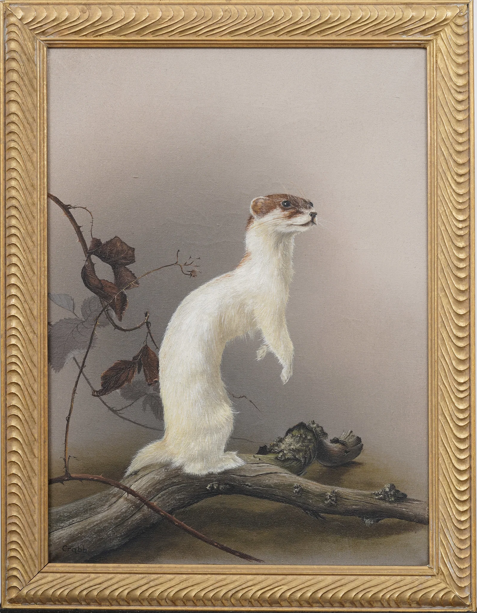 Vintage Signed Original Ferret Portrait Super Realist Framed Animal Oil Painting