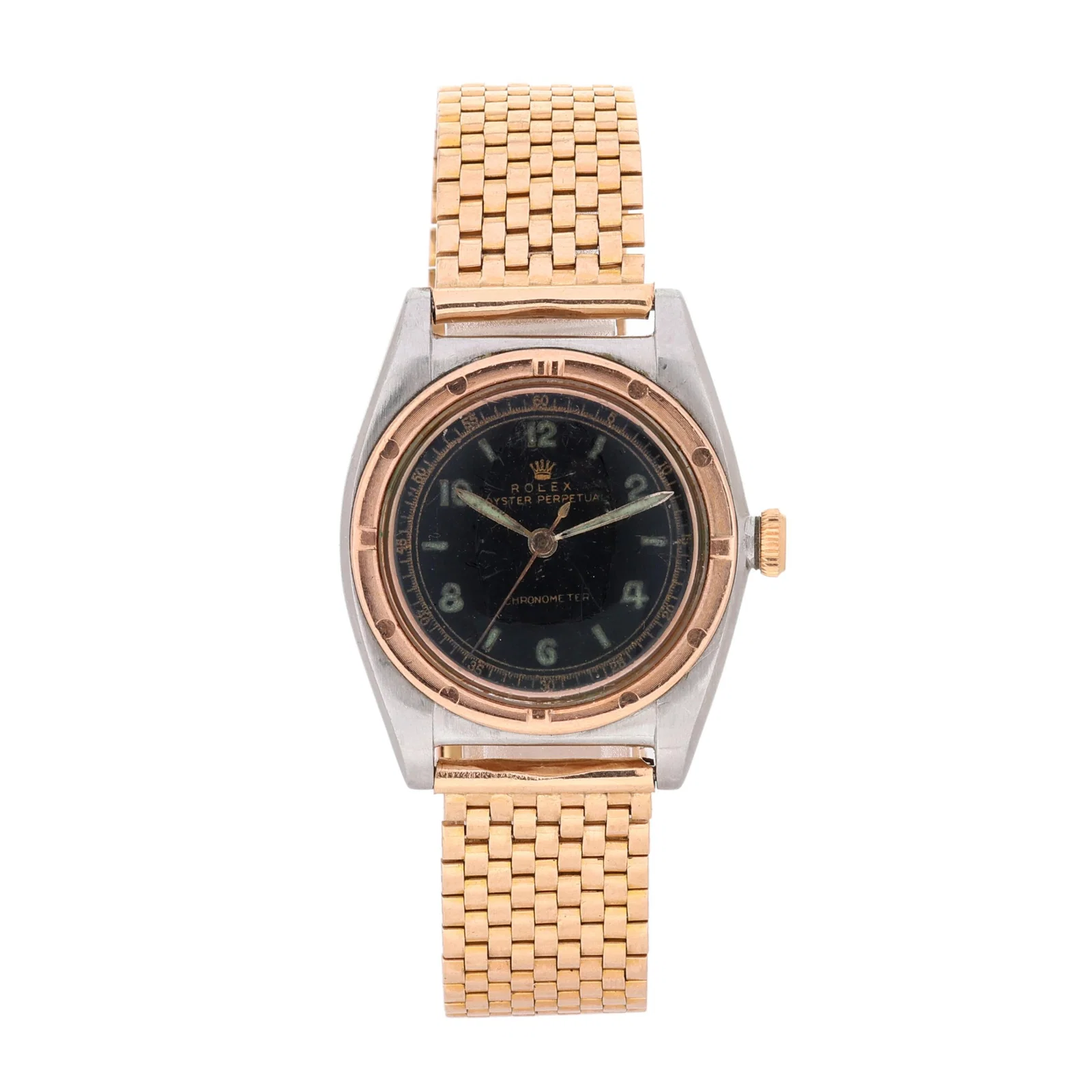 Vintage Stainless Steel and Rose Gold Oyster Perpetual "Bubbleback" Chronometer Watch, Rolex