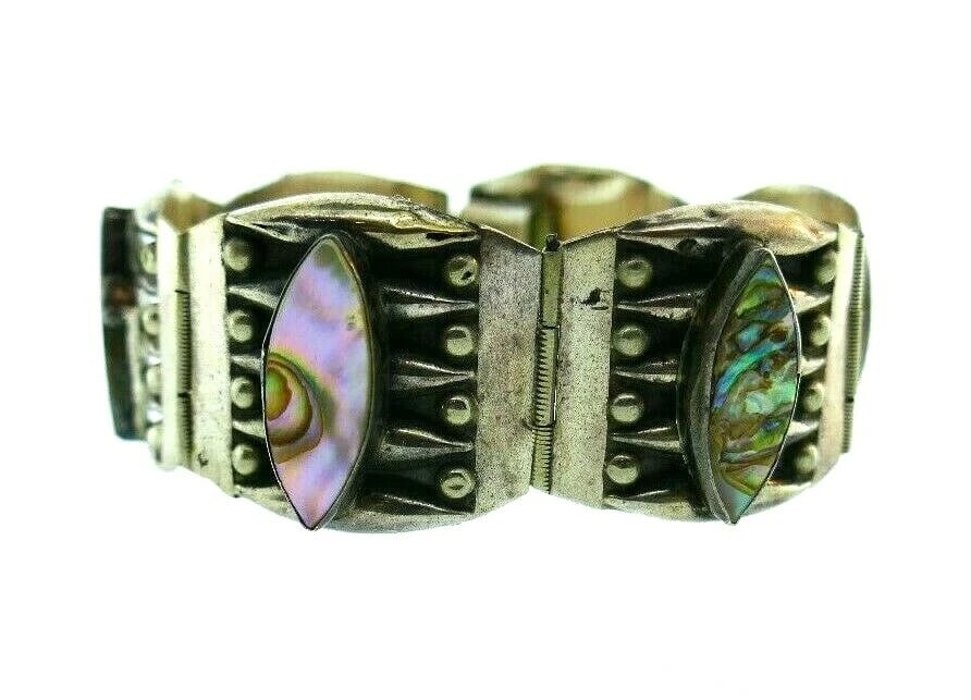 VINTAGE Sterling Silver & Mother of Pearl Bracelet American Indian