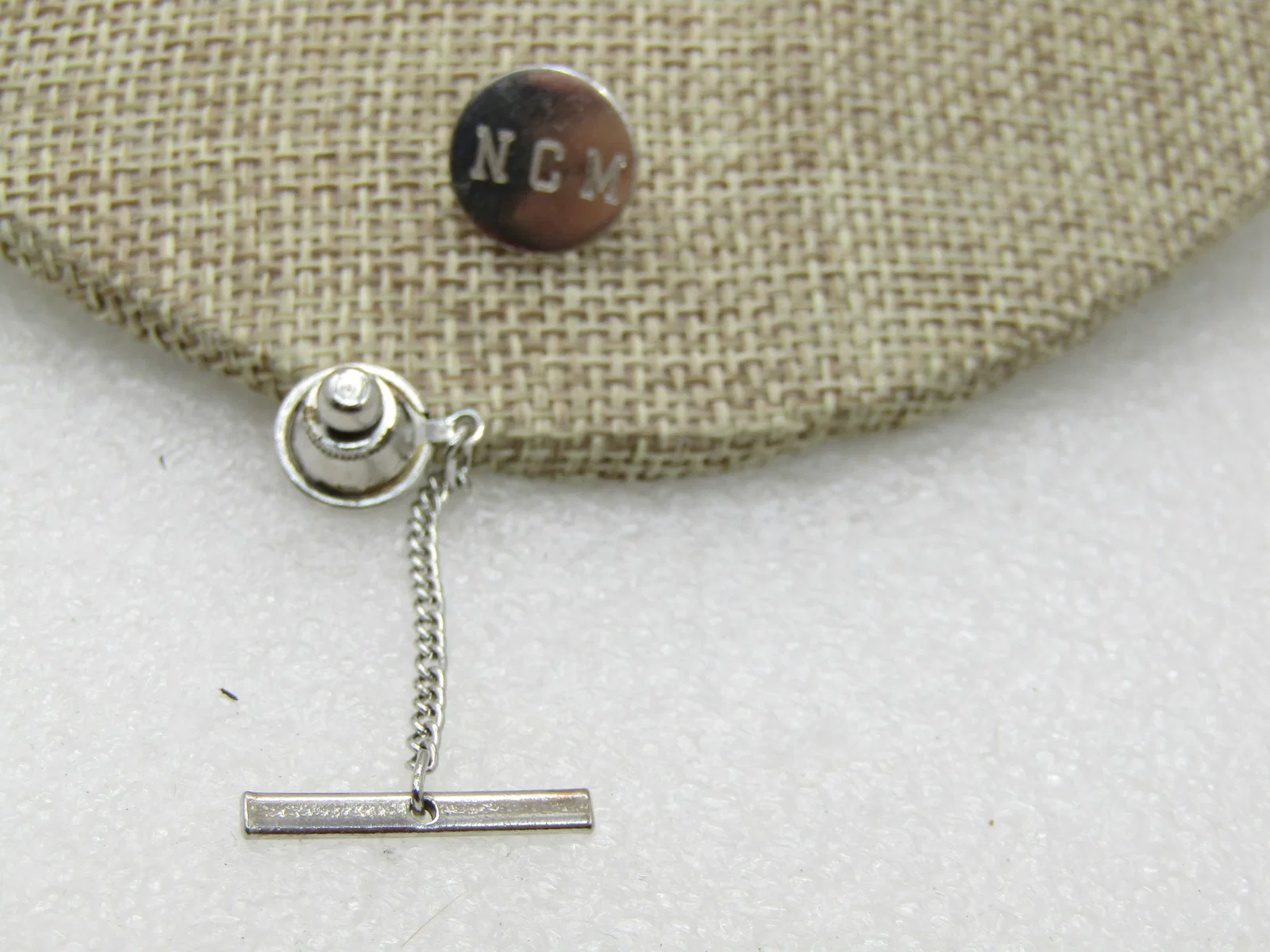 Vintage Sterling Silver N.C.M. Tack Pin, Engraved. 1/2" Circle, 1.08 Grams