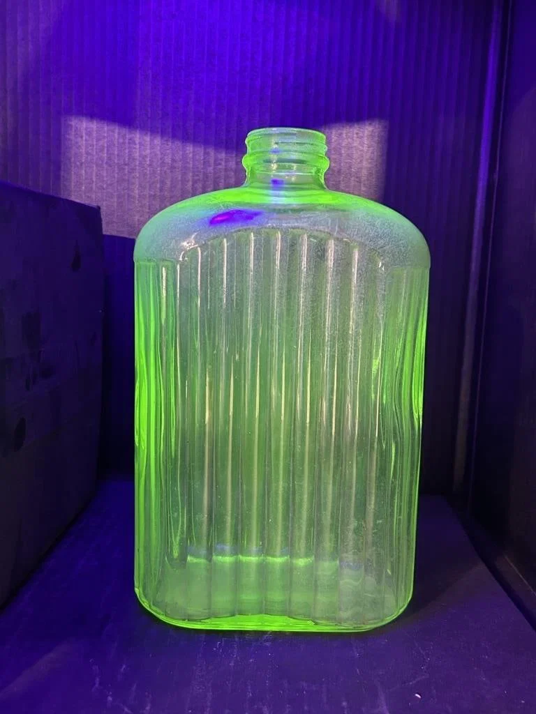 VINTAGE URANIUM GLASS REFRIDGERATOR BOTTLE
