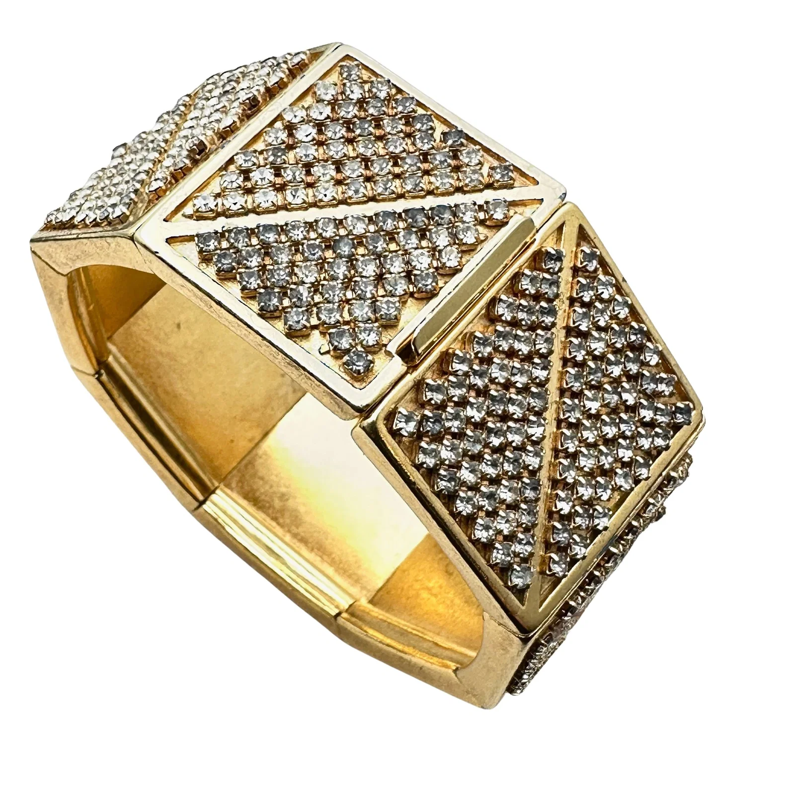 Vintage YSL Yves Saint Laurent Mate Gold Tone Crystal Statement Bracelet 7.5 Inch