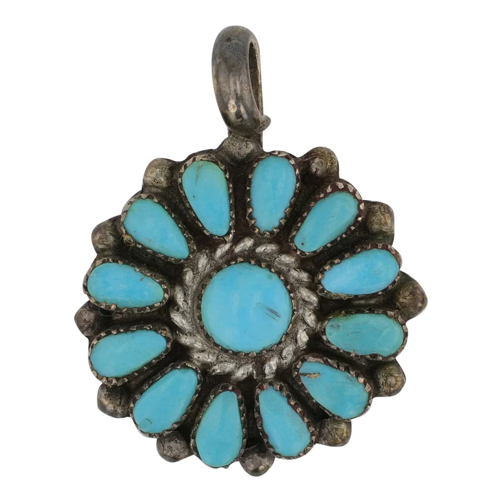 Vintage Zuni Turquoise Small Cluster Pendant