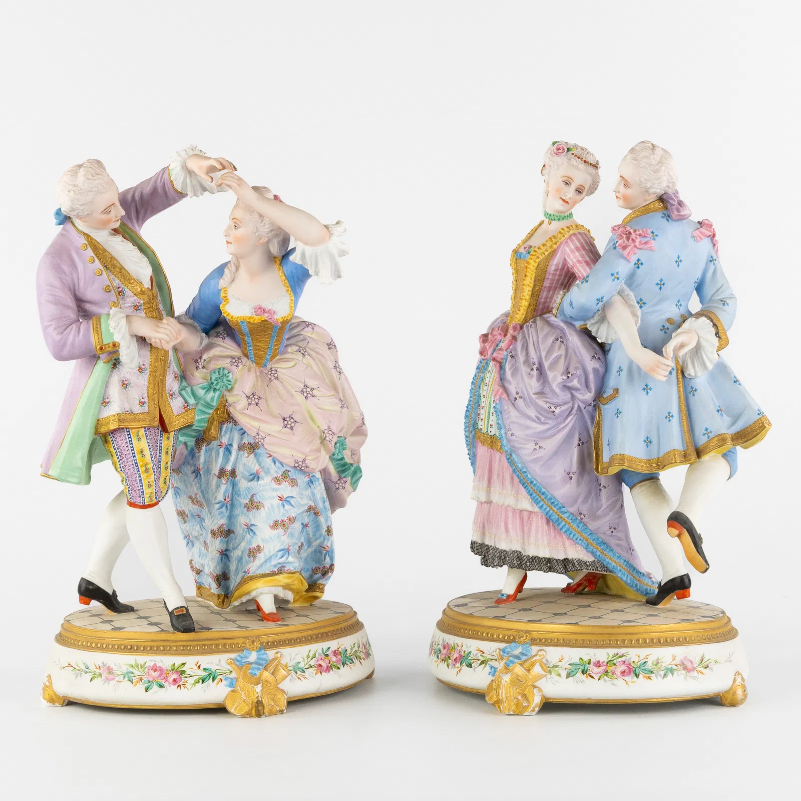 Vion & Baury, 'The Dance', two biscuit porcelain groups, France, 19th C.