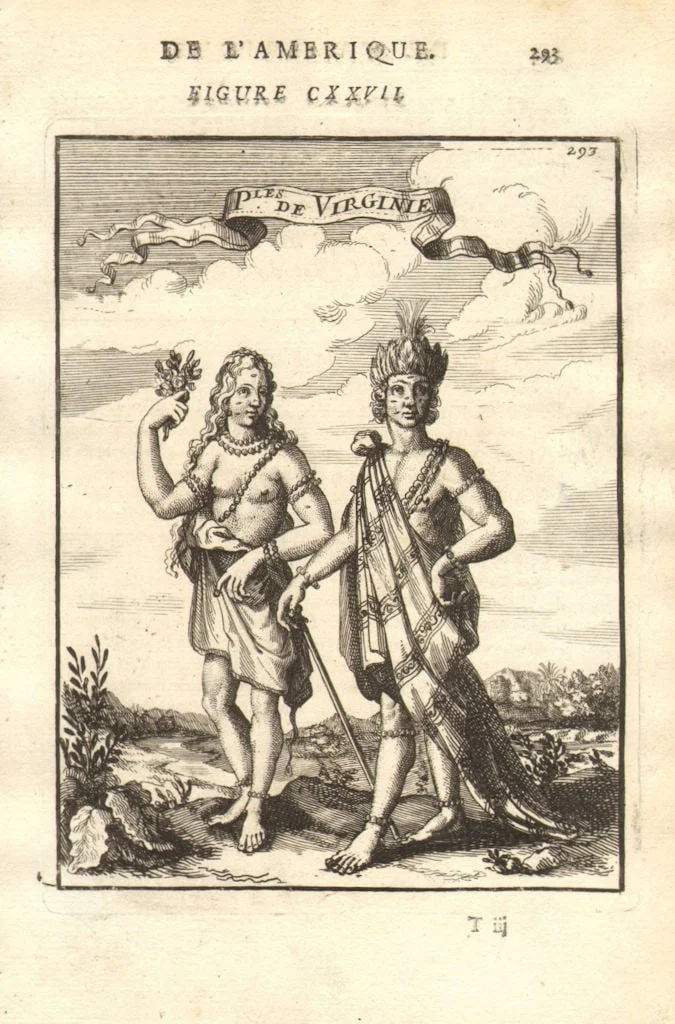 VIRGINIA. Native American map & woman. 'Peuples de Virginie'. MALLET 1683