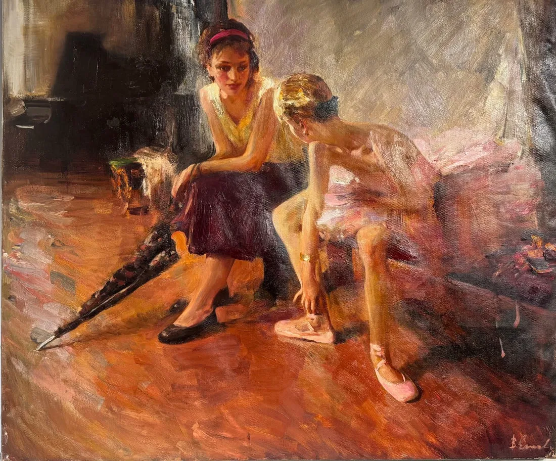Vladimir Ezhakov (B. Ehlakob) "Ballet Class" Signed Original Oil on Canvas