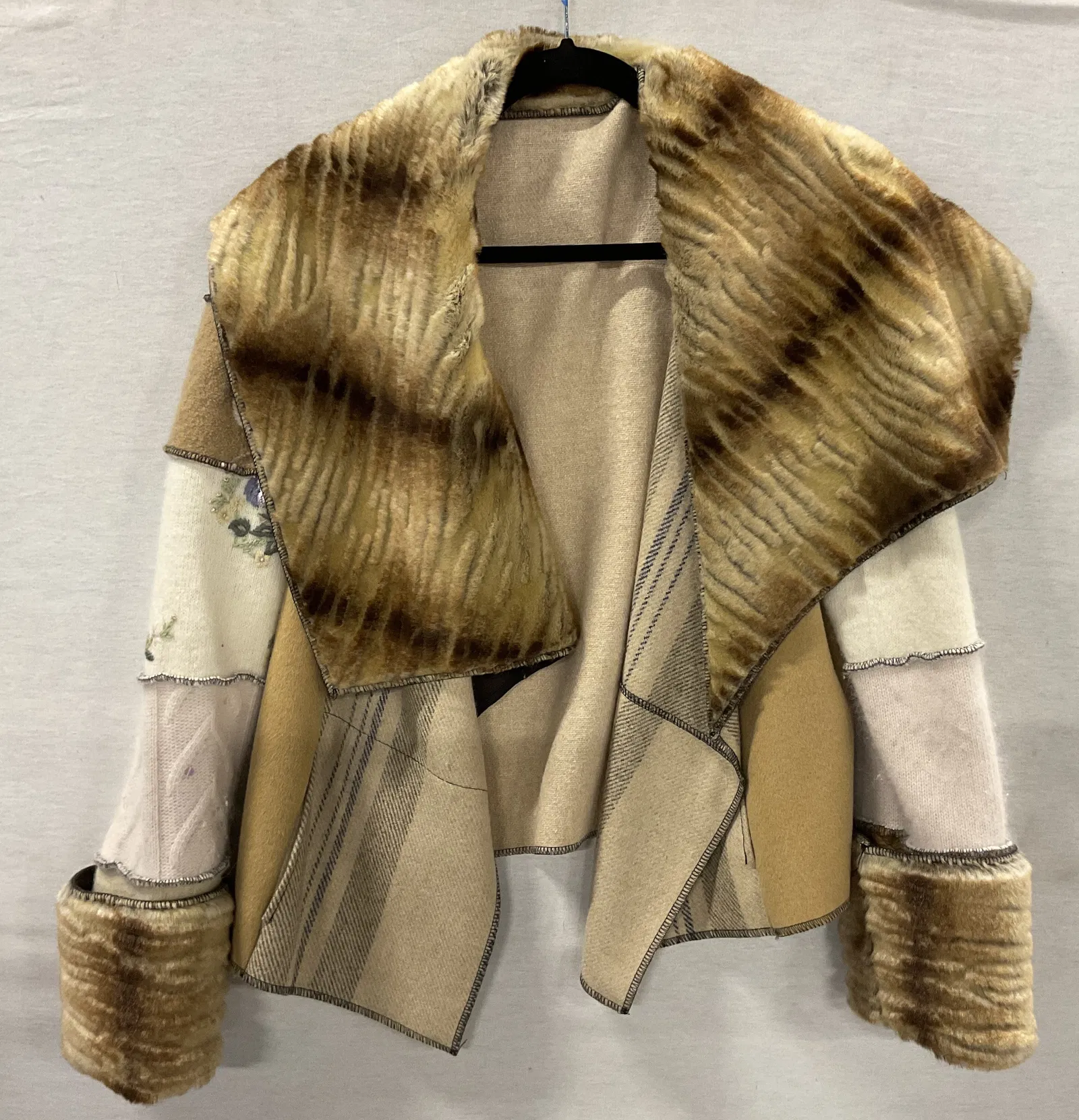 Vtg Embroidered Wool & Fur Jacket