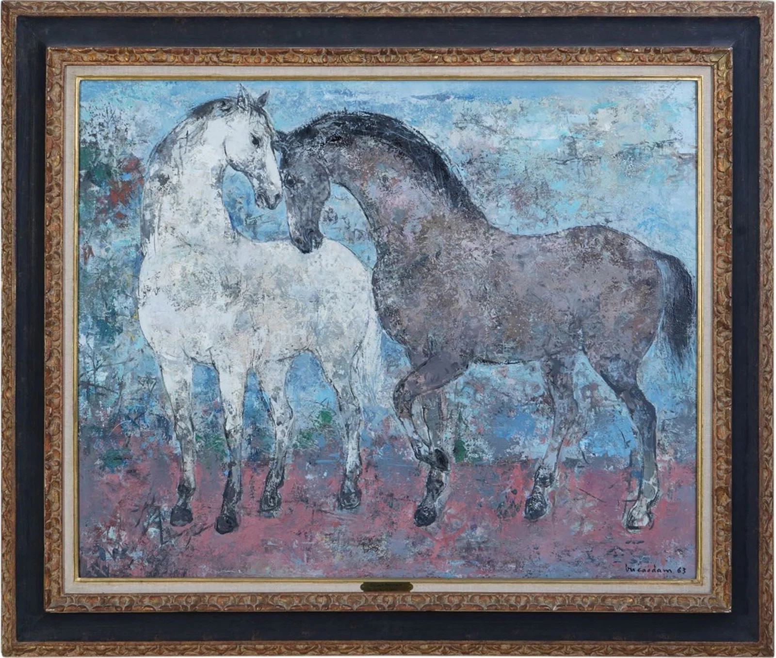 Vu Cao Dam (Vietnamese-French, 1908-2000), oil on canvas painting, Chevaux Orientaux -1963. Signed
