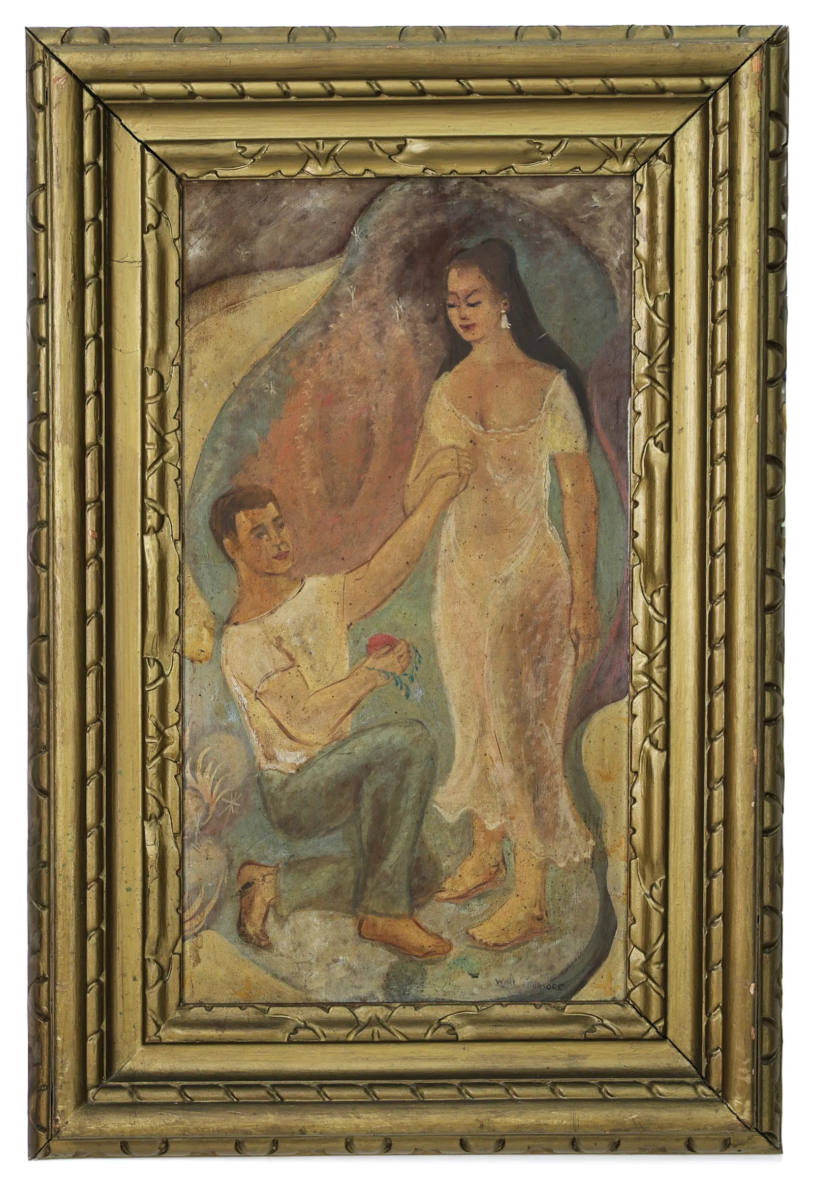 W. Lattimore, Offering the Heart 1955, Oil on Board Painting