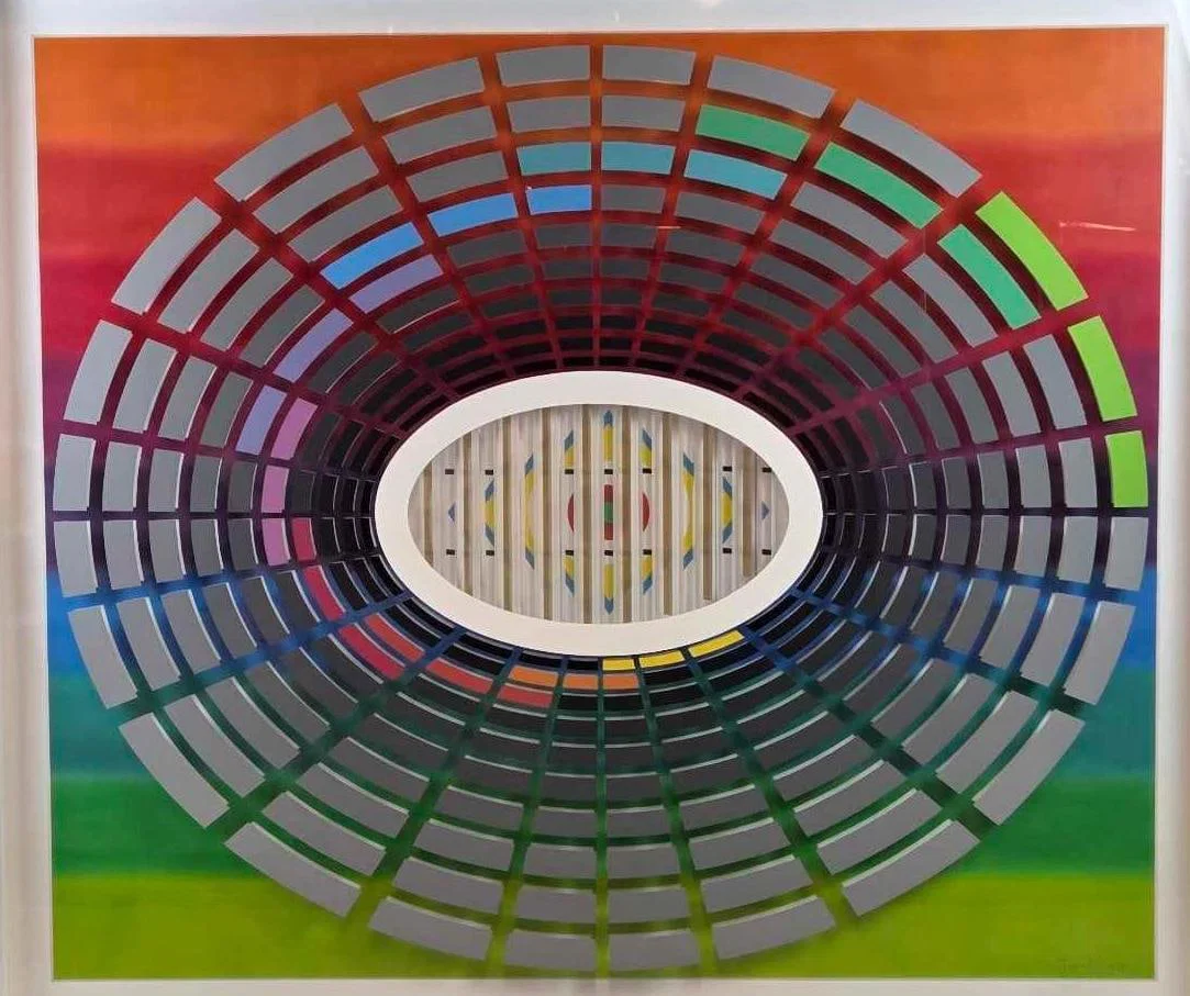 WALL SIZE LEONARD JANKLOW LARGE-SCALE KINETIC OP ART ACRYLIC WALL CONSTRUCTION