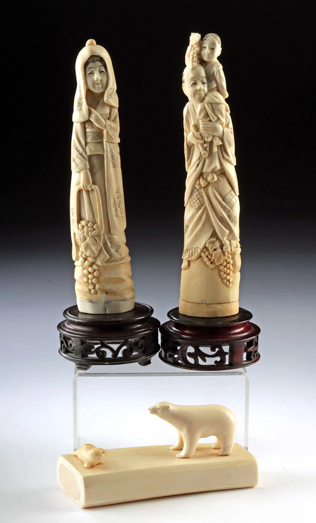 Walrus Ivory Chinese Figural Sculptures & Inuit Animals
