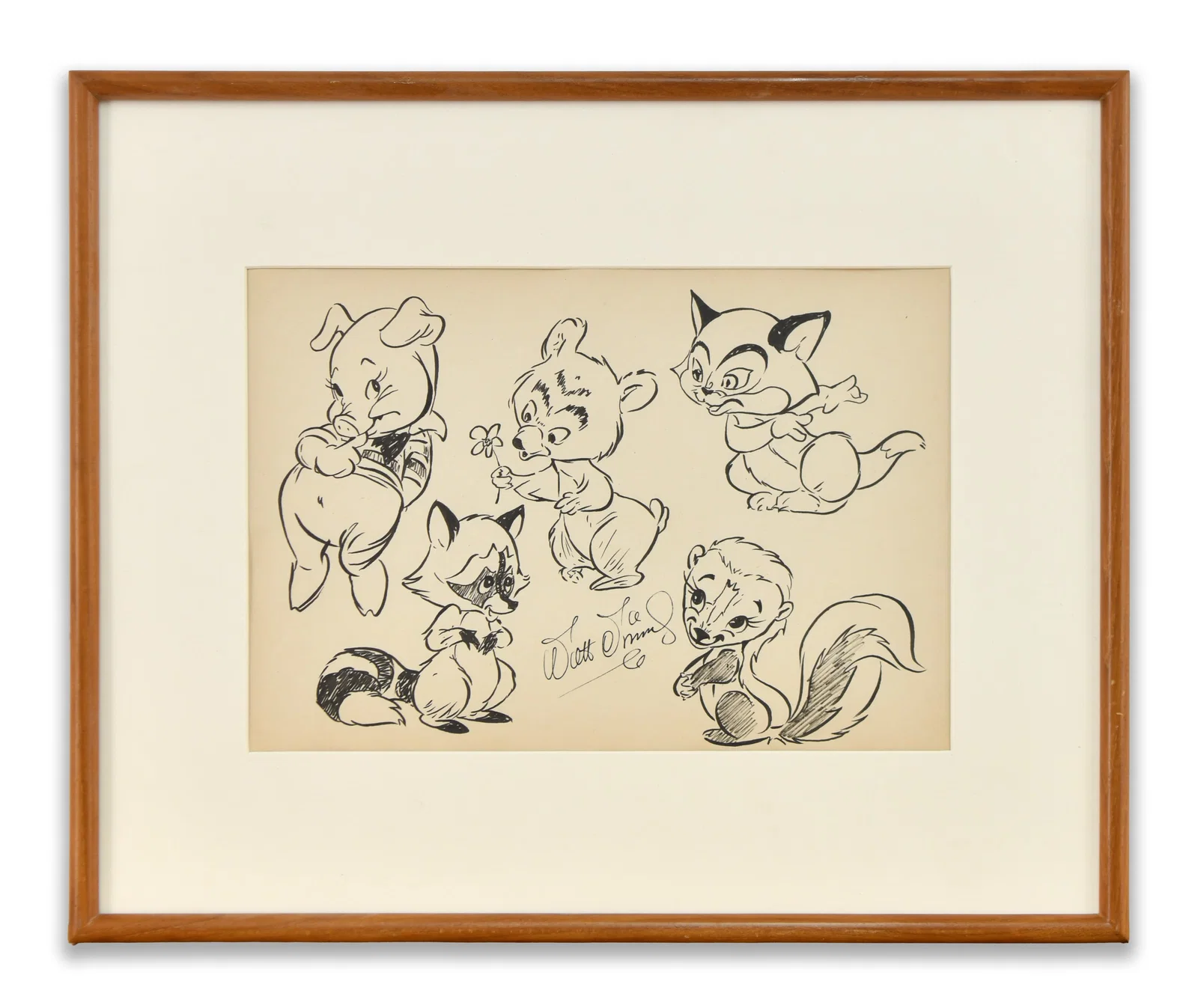 WALT DISNEY – SIGNED MULTI-CHARACTER ANIMAL ILLUSTRATION
