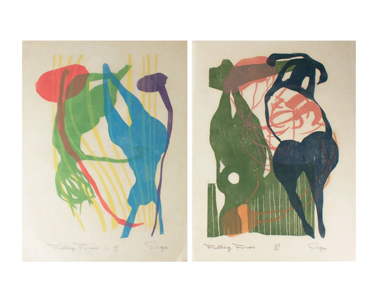 Walter Sorge "Falling Forms" Abstract Relief Prints