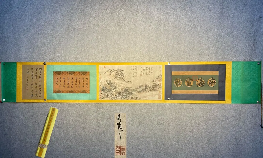 Wang Xizhi's exquisite hand-painted landscape handscroll on paper