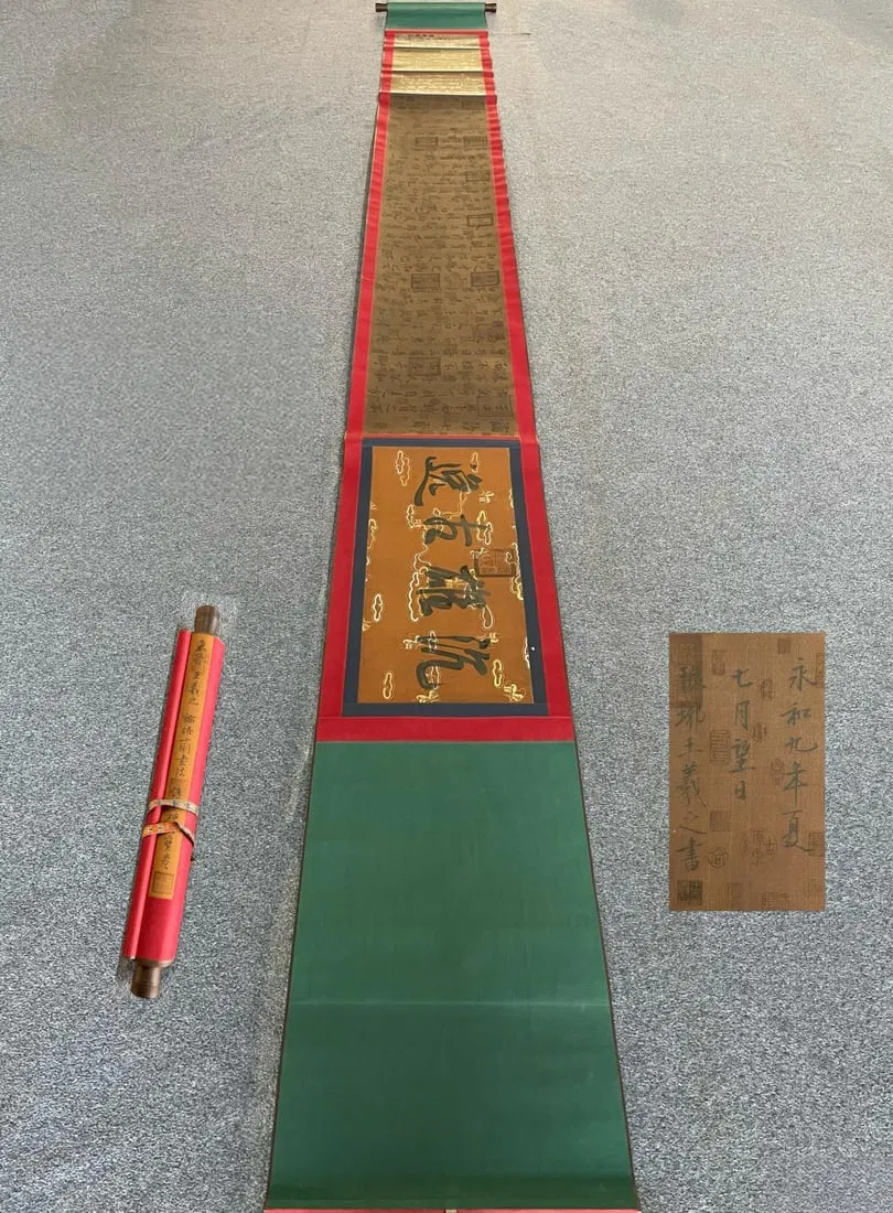 Wang Xizhi's exquisite hand-painted silk calligraphy scroll (ten excerpts from the Analects)