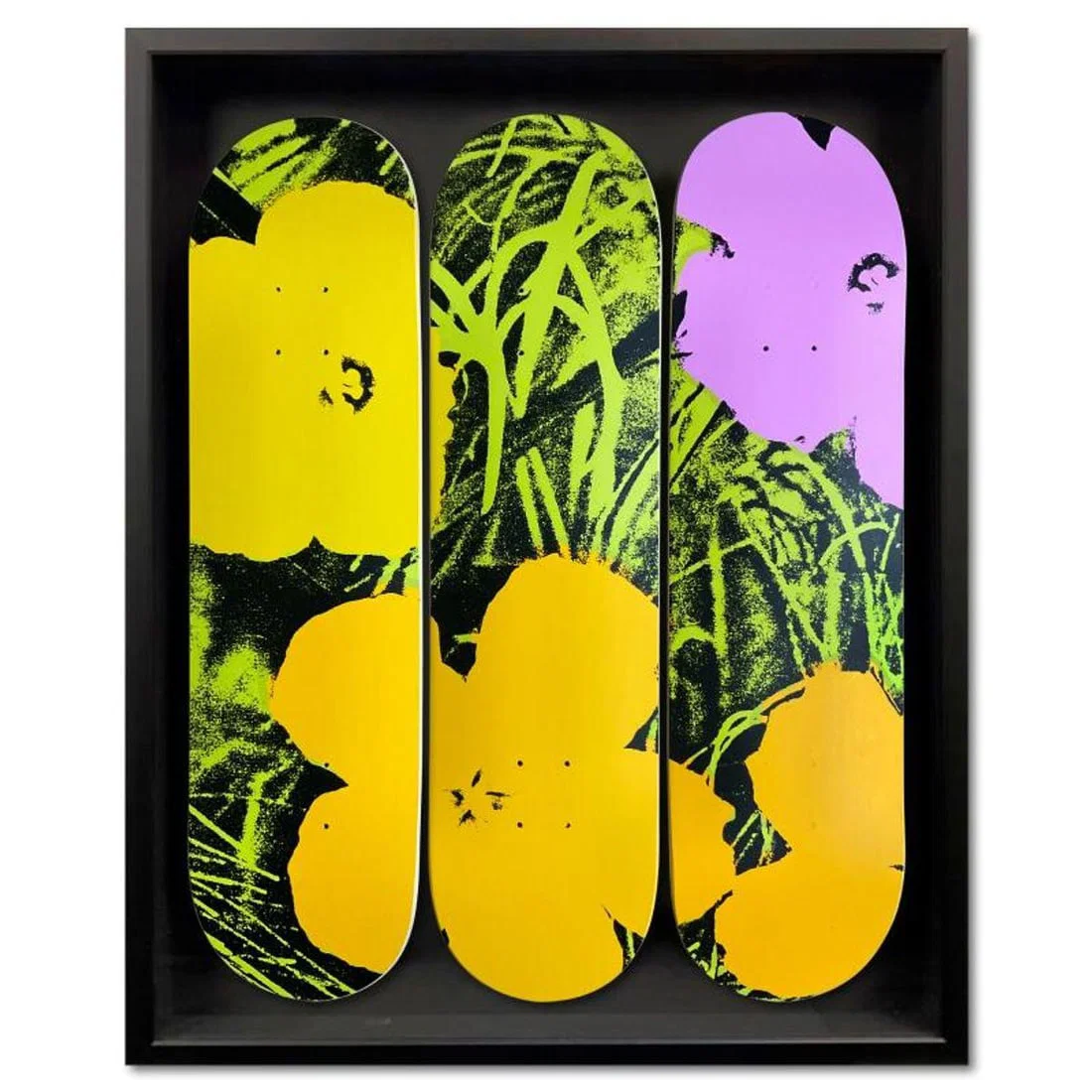 Warhol (1928-1987), "Flowers - Lime/Orange" Framed Limited Edition Skateboard Triptych, Numbered and