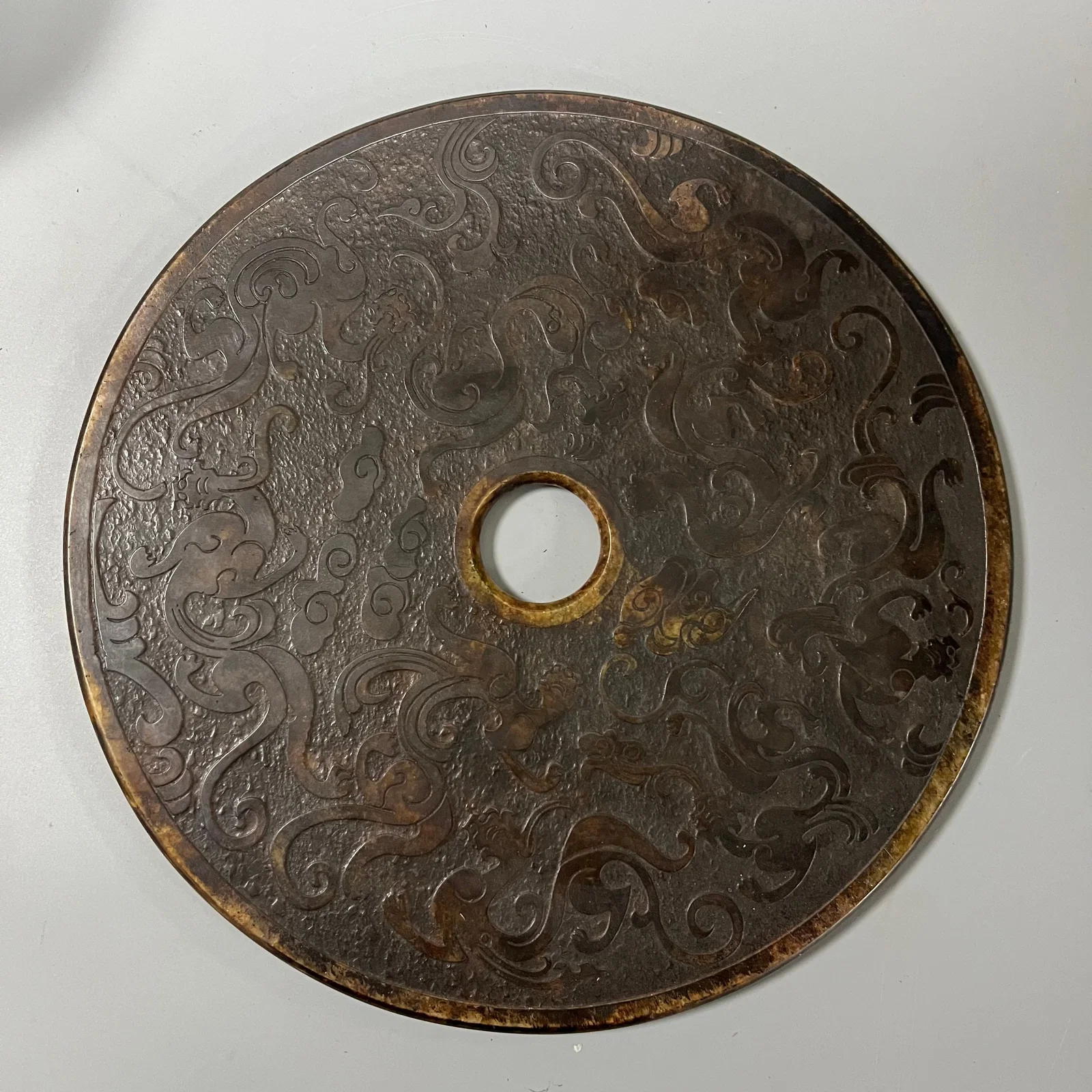 Warring States and Han Dynasty Jade Bi with Chi Dragon Pattern