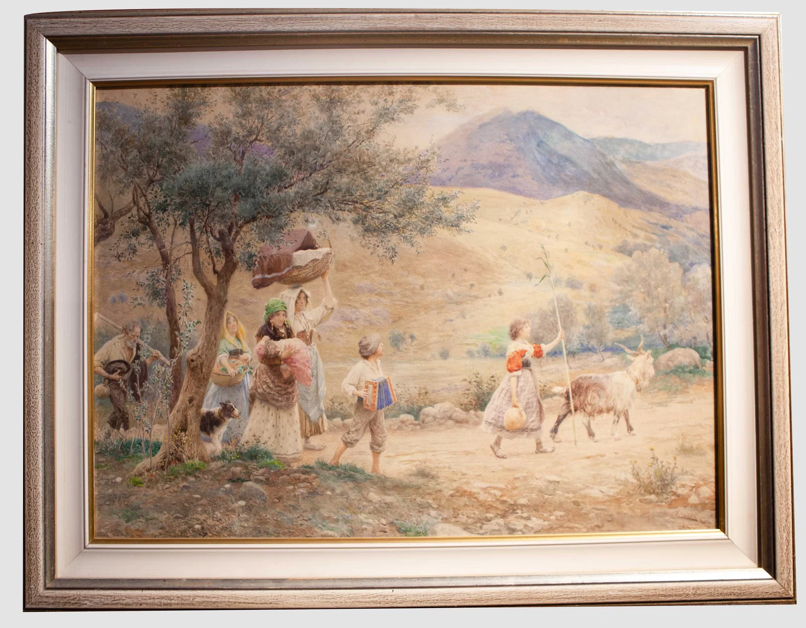 WATERCOLOR ON PAPER "GOING HOME" BY ITALIAN PAINTER CESARE TIRATELLI