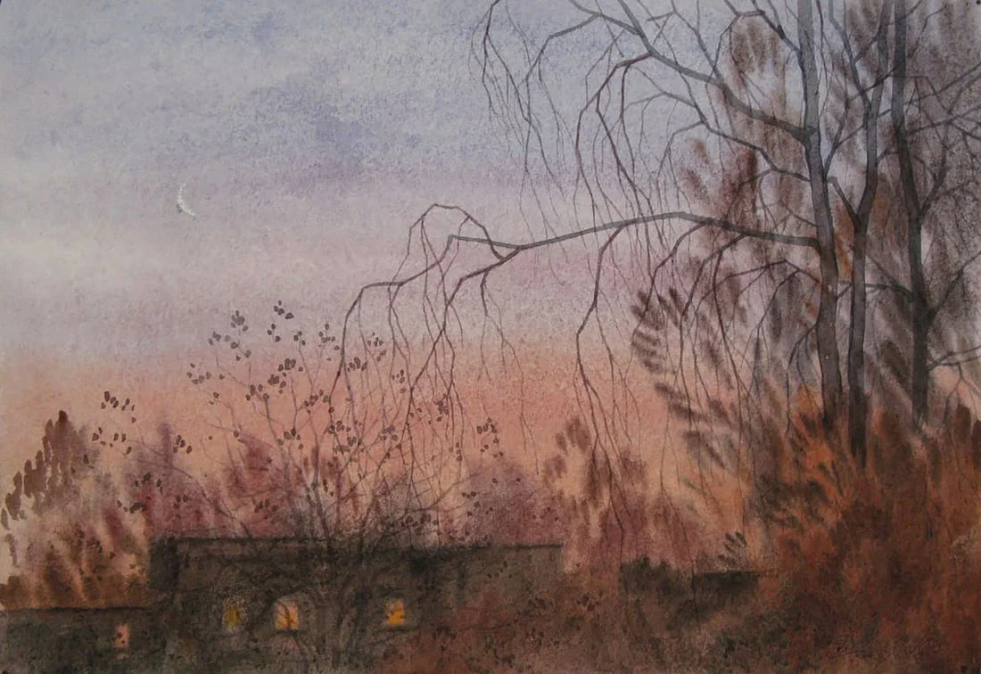 Watercolor painting Evening has come to the city Valery Savenets