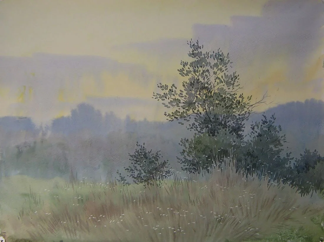 Watercolor painting Morning in nature Valery Savenets