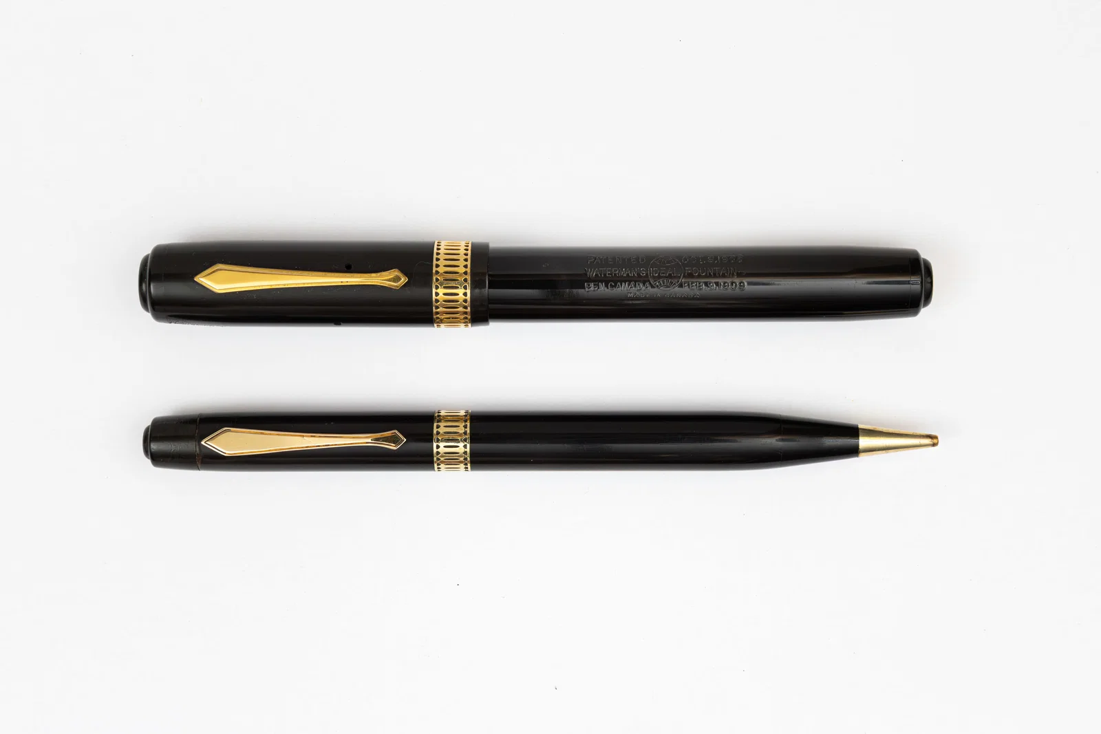 Waterman Patrician Black Hard Rubber Fountain Pen & Pencil Set