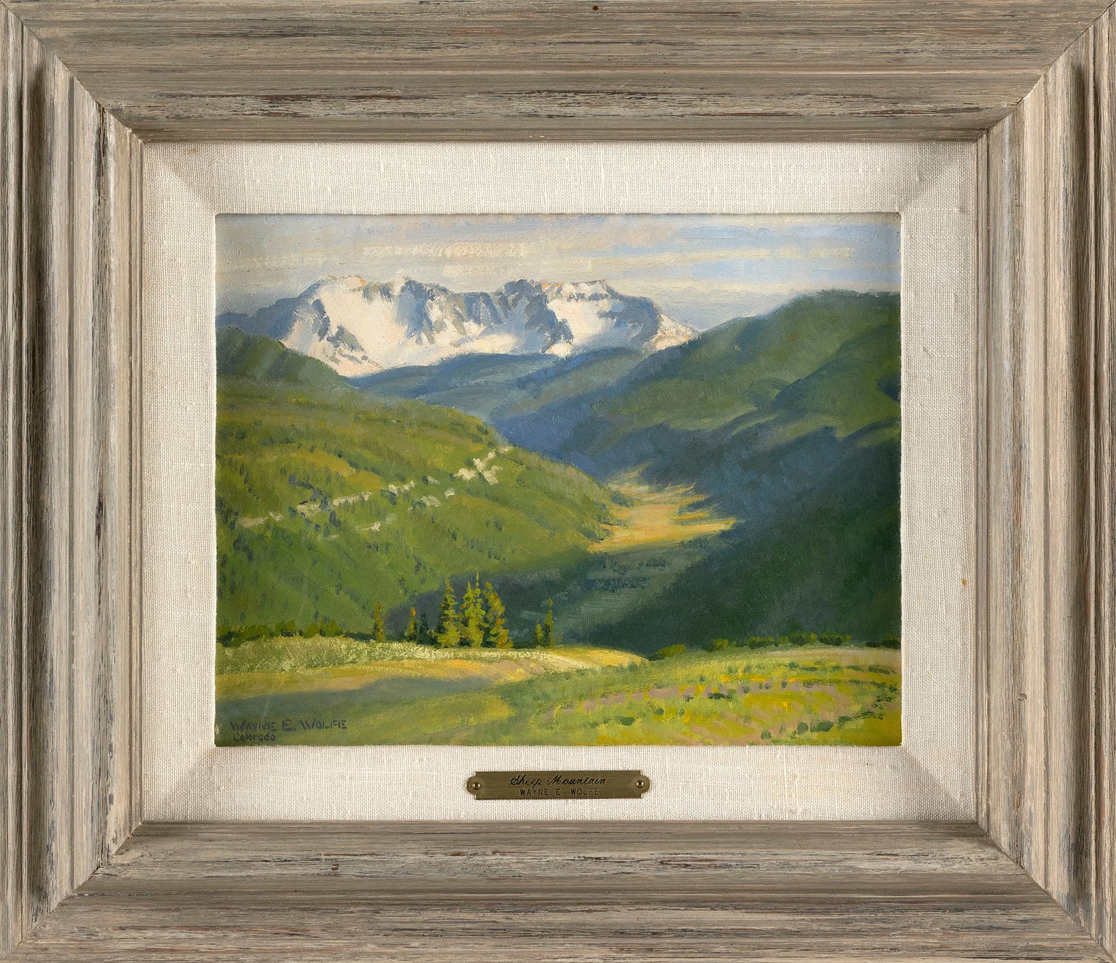 WAYNE E. WOLFE (Colorado/New Mexico/Kansas/Missouri, 1944/45-), "Sheep Mountain"., Oil on board, 10"