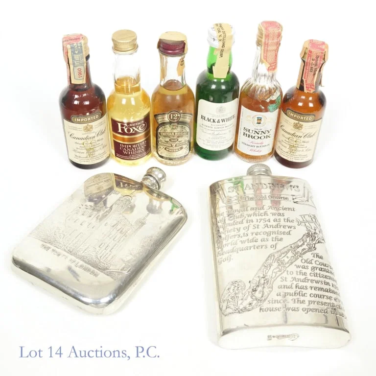 Whiskey Minis (6) And Flasks (2)