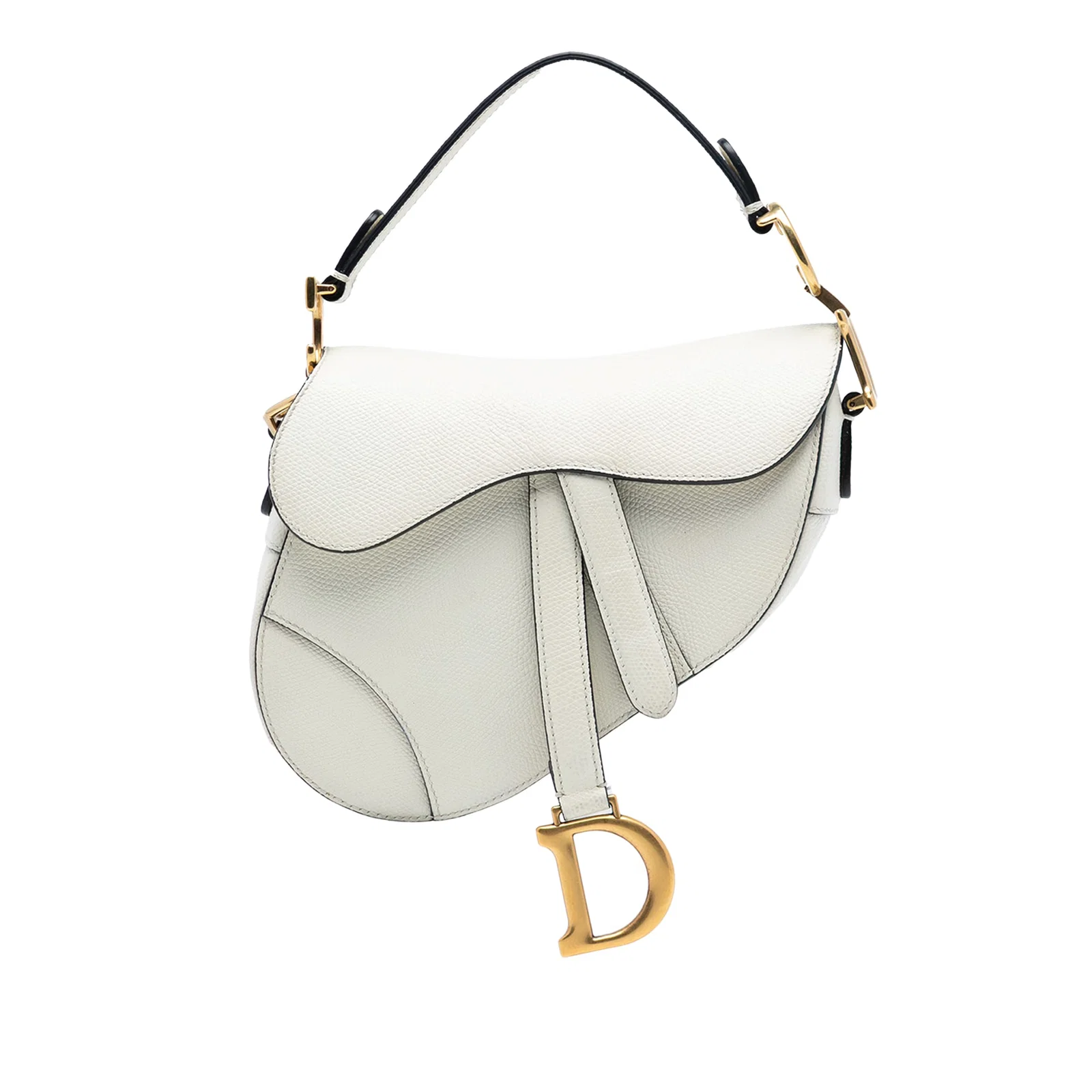 White Leather Mini Saddle Bag by Dior