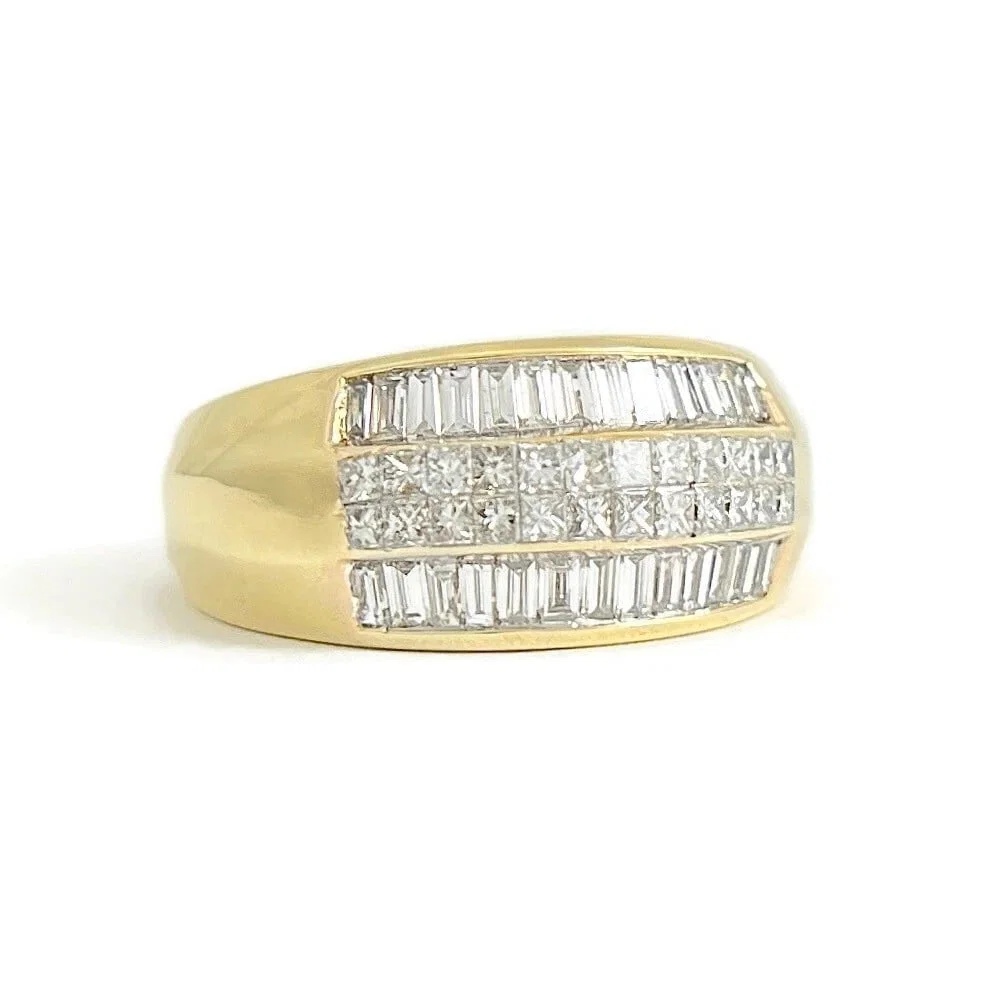 Wide Multishape Mixed Diamond Dome Statement Ring 14K Yellow Gold, Size 7.75
