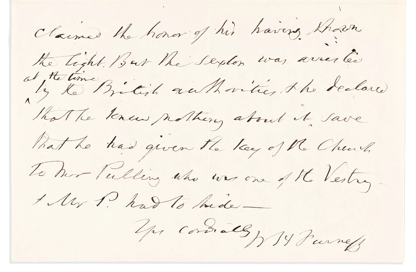 William Henry Furness. Autograph Letter Signed, "WH Furness," to "my dear Sir,"
