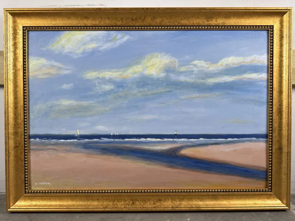 WILLIAM J. ADELMAN, JR. (Massachusetts, 1928-2014), Expansive coastal view., Acrylic on board, 24" x