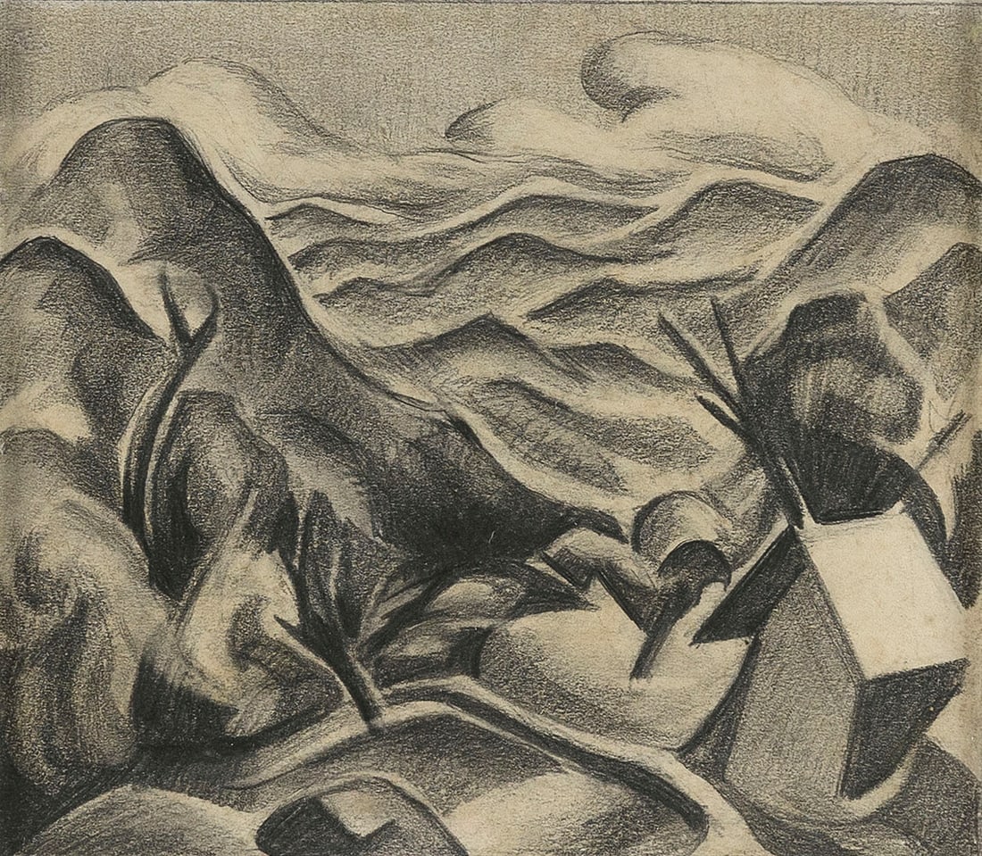 WILLIAM J. SCOTT (Connecticut/New Jersey, 1870-1940), Modernist landscape., Graphite on paper, 10.5"