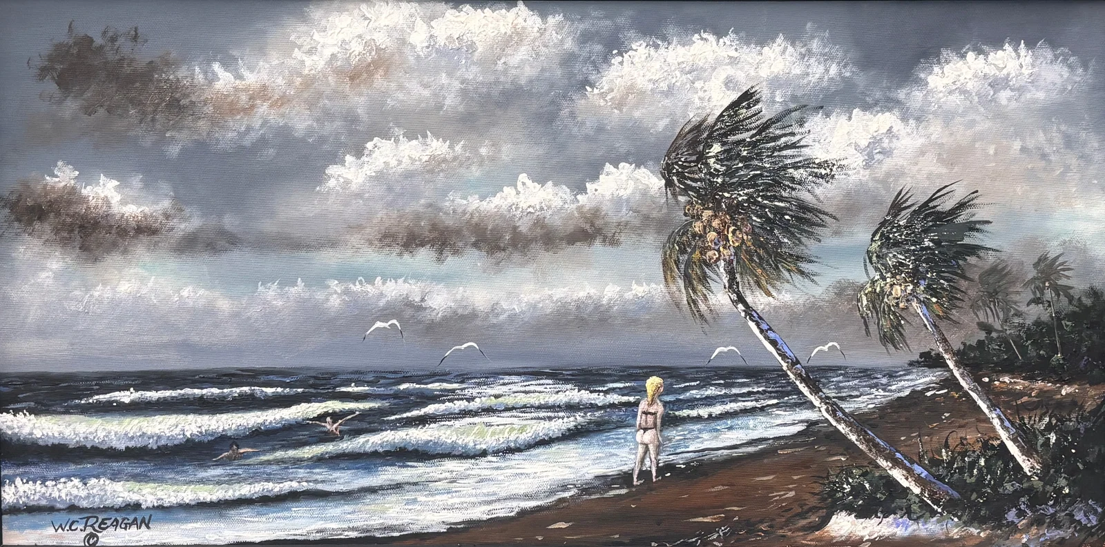 Willie Reagan, Florida Highwaymen Painting, 12 x 24 — A Walk into the Weather