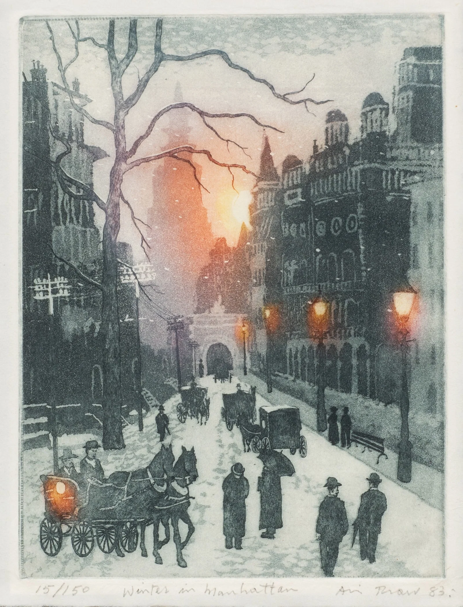 Winter in Manhattan, Avi Thaw Etching.