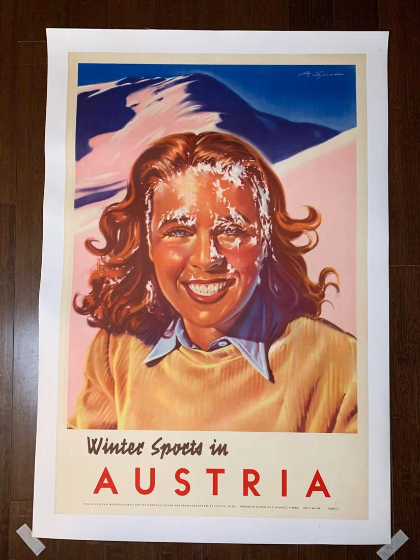 Winter Sports In Austria - Art By F. Adametz (1950's) 25x37.75 Austrian Travel Poster LB