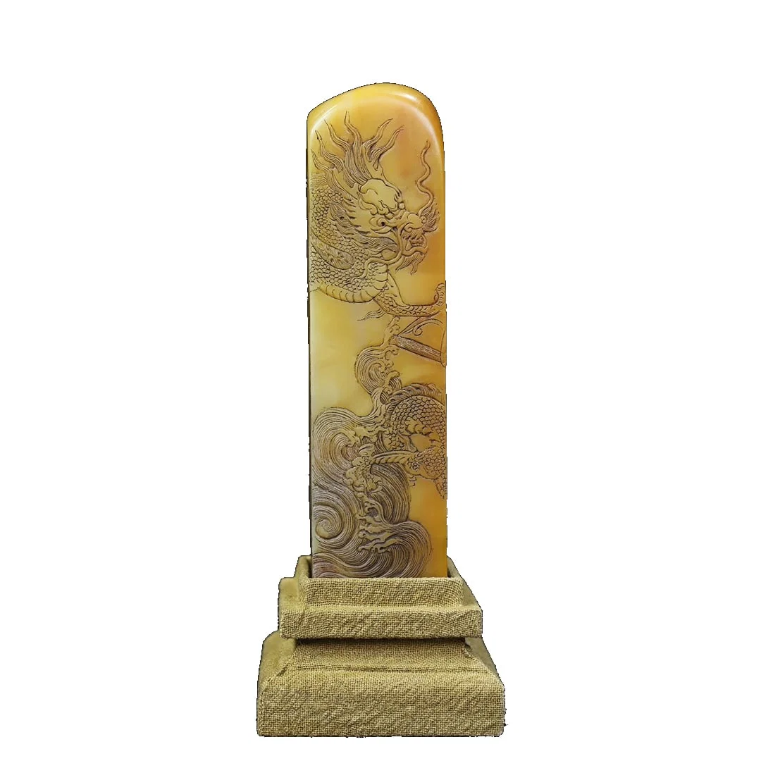 Wooden box with Shoushan stone micro-carving of a dragon soaring over the four seas