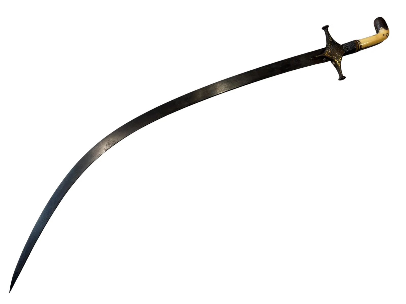 Wootz Damascus Steel Shamshir w/ Gilded Hilt