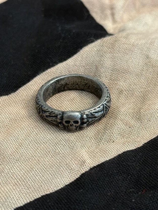 World War II German Skull Motif Ring with Symbolic Band Decoration