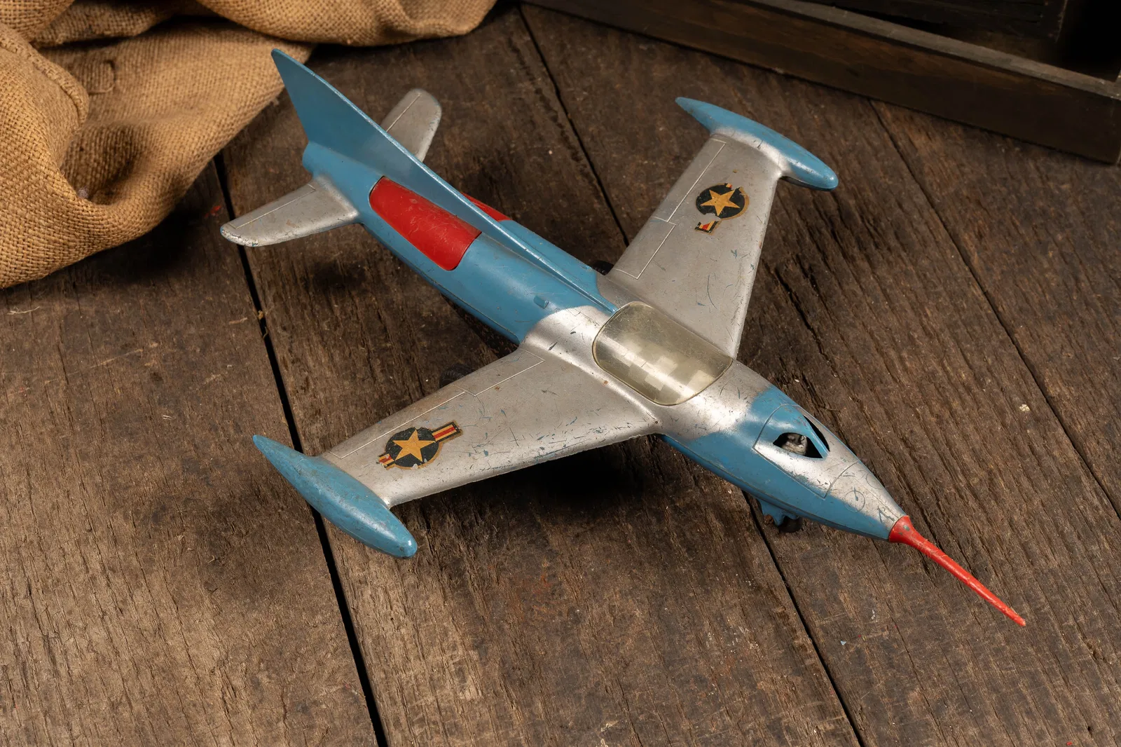 WTG Marx Friction-Powered USAF Jet Fighter w Pilot
