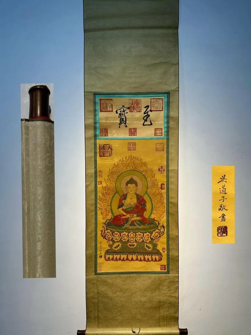 Wu Daozi's exquisite hand-painted silk Buddha statues