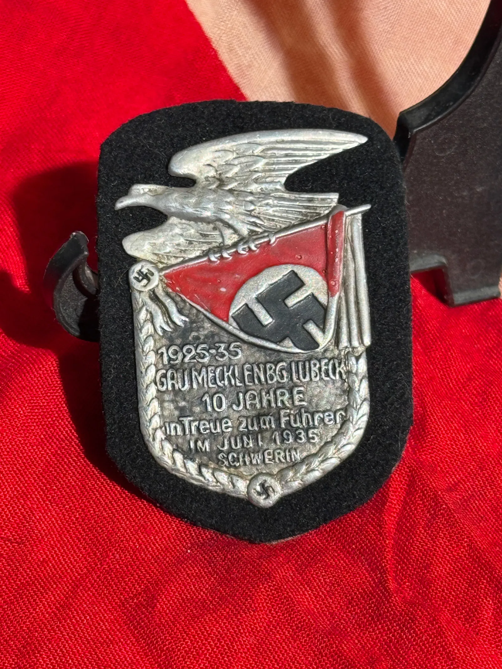 WW2 German NSDAP Gau Mecklenburg–Lübeck 10-Year Commemorative Badge, Schwerin, 1935 By RZM