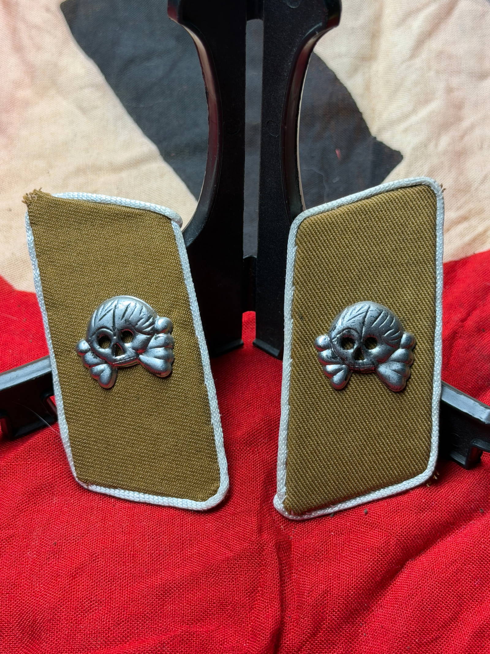 WW2 German SS Totenkopf Collar Tabs (Skull Insignia), Germany, c. 1939–1945 With RZM Paper Tag