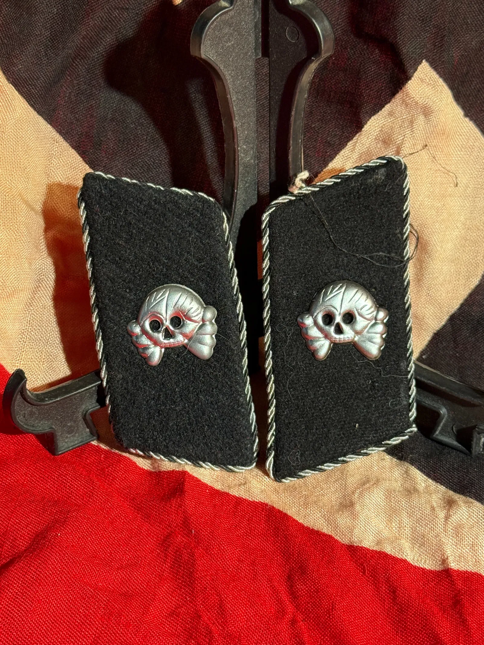 WW2 German Waffen-SS Panzer Collar Tabs (Totenkopf), Nazi Germany With RZM Paper Tag