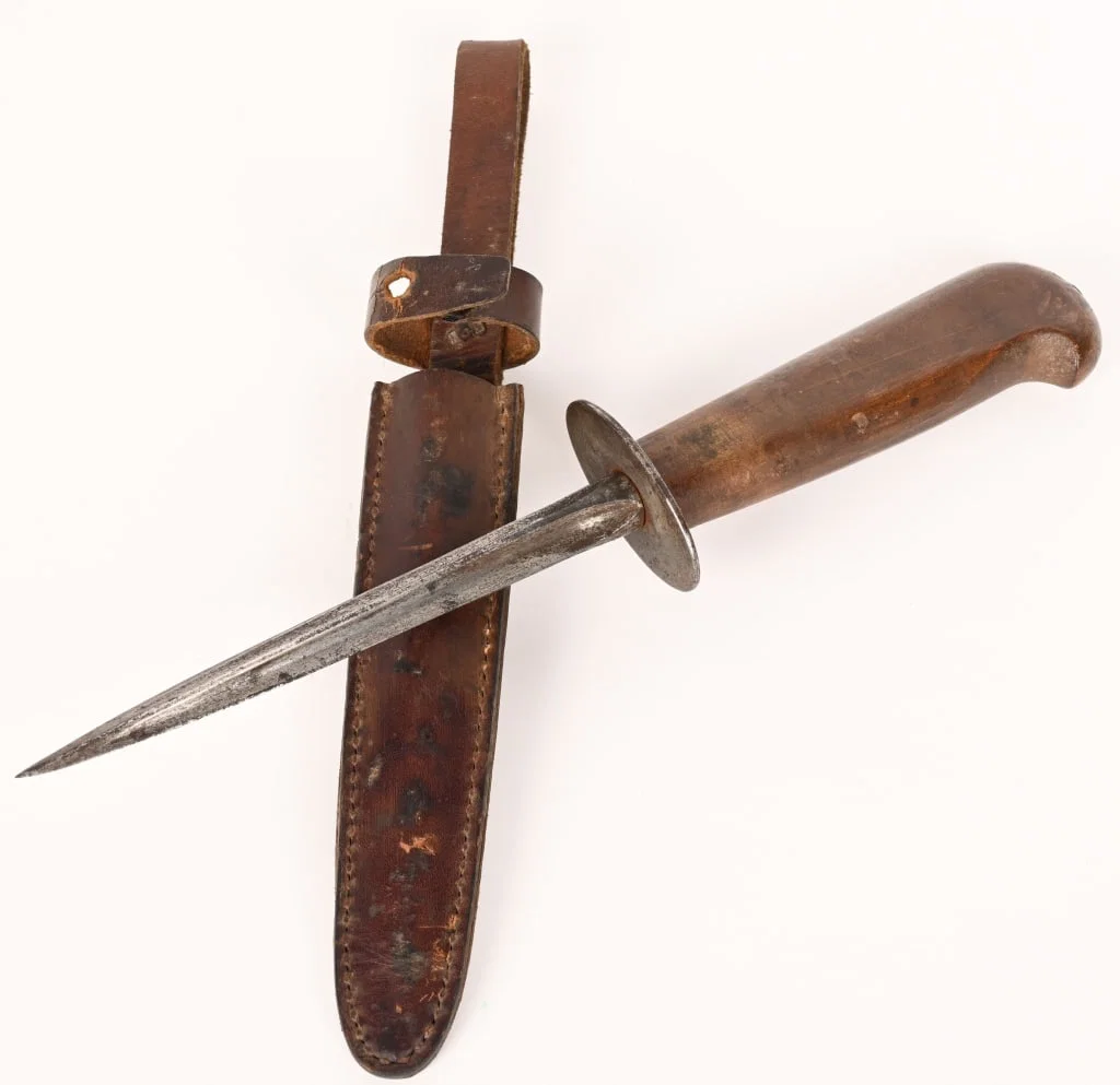 WWI US NAVY MARLINSPIKE KNIFE W LEATHER SCABBARD