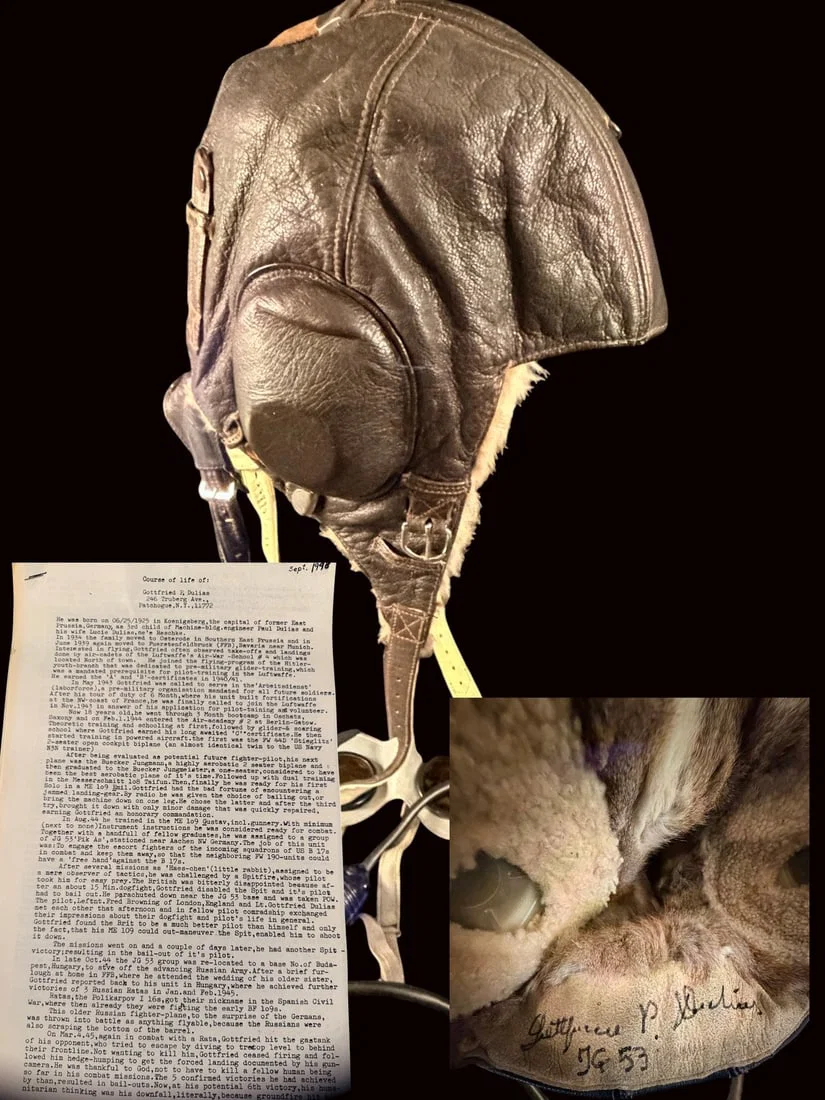 WWII German Luftwaffe ID'd and Signed Flight Helmet with Goggles JG53