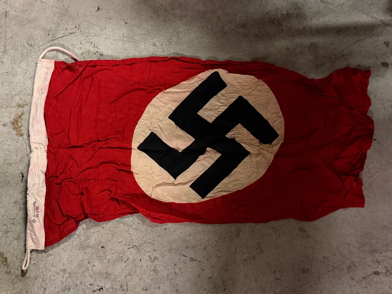 WWII German NSDAP Red Field Flag with White Roundel and Black Emblem - Marked